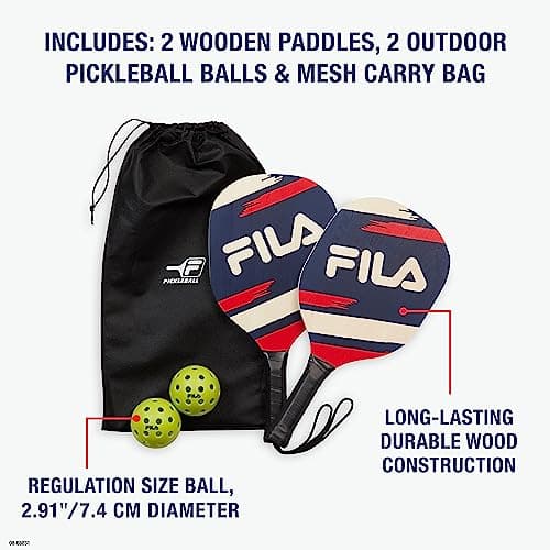 FILA Accessories Pickleball Paddles Set of 2 - Includes 2 Pickleball Rackets, 2 Outdoor Pickleball Balls, Pickleball Racket Game Equipment Mesh Bag