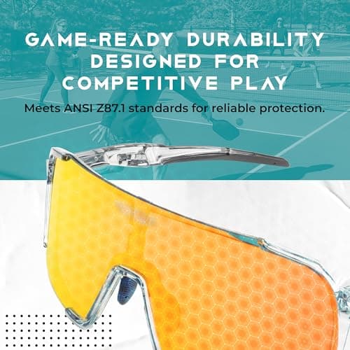Pickleball Glasses for Women & Men - ANSI Z87.1 Pickleball Safety Glasses with 3 Lenses, Adjustable Nosepads, Head Strap, & Protective Case - Pickleball Protective Eyewear