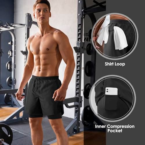 NIMOJIRO Men's 2 in 1 Running Shorts Workout Athletic Training Gym Outdoor Sports Shorts