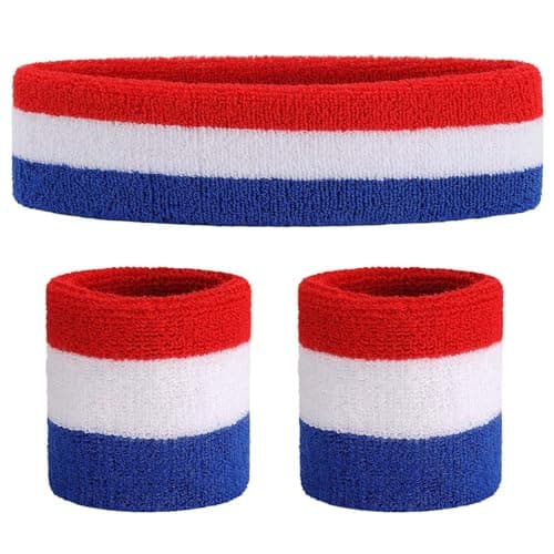 ONUPGO Sweatband Set Sports Headband Wristband Set Sweatbands Terry Cloth Wristband Wrist Sweatband Headbands Moisture Wicking Sweat Absorbing Head Band