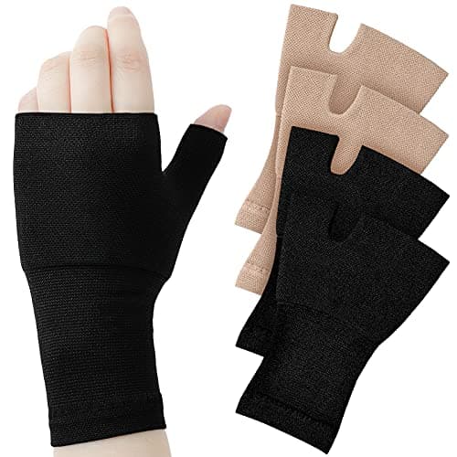 Geyoga 4 Pcs Unisex Wrist Thumb Support Fingerless Compression Gloves Wrist Support Brace for Sports, Fits Small-Check Size Chart Before Ordering(Black, Nude Color,5.9-6.7 Inch)