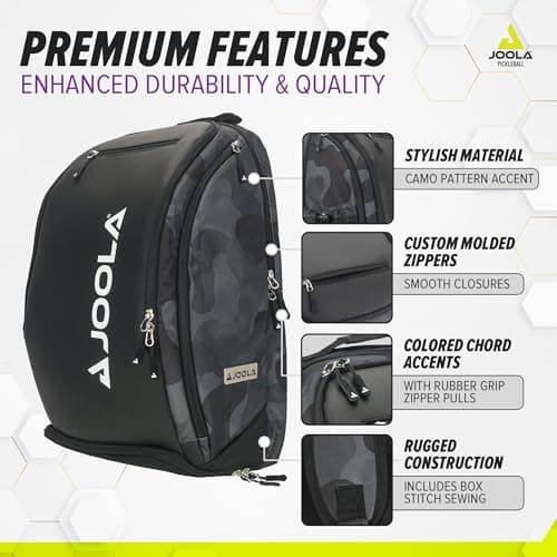 JOOLA Pickleball Bag - Vision II Deluxe Pickleball Backpack - Large Paddle Bag Fits 4 Pickle Ball Paddles & Gear - Includes Fence Hook, Extra Pockets, Ventilated Shoe Storage