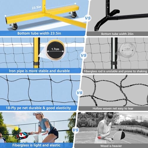 Fostoy Portable Pickleball Net with Wheels, Pickleball Set with 4 Fiberglass Paddles & 6 Pickleballs, Carry Bag, for Backyards Driveways and Garages