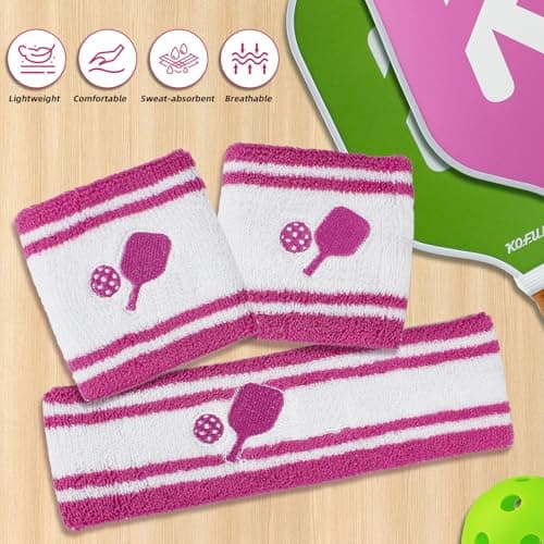 KOFULL Pickleball Accessories, Pickleball Gifts for Women and Men, Cotton Sweat Bands Headband Set for Pickleball, Tennis, Golf, Yoga Sports, Green