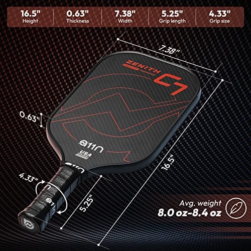 A11N Zenith Pickleball Paddle 16mm | T-700 Carbon Fiber with Foam Injected Walls | Enlarged Sweet Spot | Elongated or Wide Body Shape