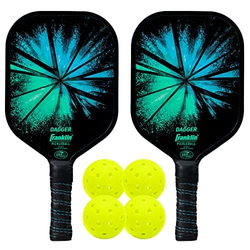 Franklin Sports Pickleball Paddle and Ball Set - (2) Dagger Fiberglass Rackets + (4) X-40 Balls - USA Pickleball (USAPA) Approved - 2 Player Set