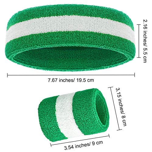 Bememo 6 Pcs Neon Striped Sports Sweatbands Set Include 2 Headbands, 4 Wristbands Terry Cloth Athletic Bands for Men, Women, Gym, Sports, Lgbt Pride Parade