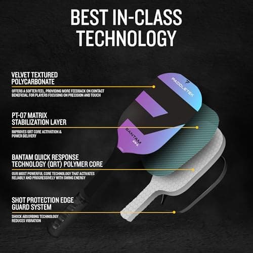 Paddletek Bantam EX-L Pickleball Paddle | Professional Pickleball Paddles with Honeycomb Core, Polycarbonate Surface, Bantom PolyCore & High Tack Performance Grip | USAPA Approved