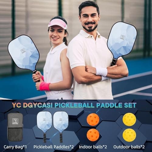 Pickleball Paddles Set of 2, 2025 USAPA Approved Pickleball Set, Fiberglass Lightweight Pickle Ball Rackets 2 Pack, 2 Outdoor Pickleball, 2 Indoor Pickleball Balls, 1 Pickleball Bag for Women and Men