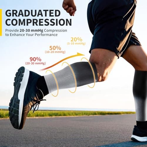 CAMBIVO Gradient Calf Compression Sleeves, 20-30 mmHg Medical Footless Compression Socks for Shin Splints, Leg Fatigue, Travel, Running, Standing & Daily Wear – Stylish Leg Support for Men & Women