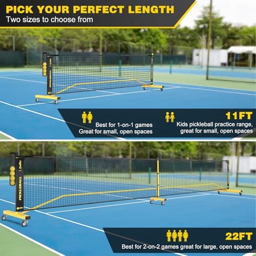 Pickleball Net with Wheels, Portable 2-in-1 Pickle Ball Net with Ball Collector,22FT Regulation Size & 11FT Half Court Size, Carry Bag, Steady Metal Frame for Outdoor Indoor Driveway