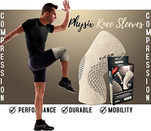 Physix Gear Knee Compression Sleeve for Men & Women - Best Compression Knee Brace for Walking, Running, Gym, Basketball, Weightlifting,Workout, Sports - Knee sleeves Support Compression & Stability