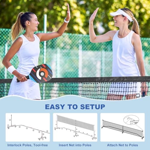 Pickleball Net Set, Portable Pickleball Set w/Wheels, 11ft & 22ft Regulation Size Pickel Ball Net, Set of 4 Balls and Paddles, Heavy Duty Frame for Backyard Driveway Outdoor