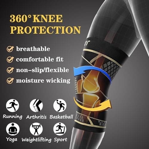Copper Knee Braces with Strap for Knee Pain Women and Men(2 Pack), Knee Compression Sleeve for Arthritis, ACL, Meniscus Tear, Joint Pain Relief, Knee Support for Working, Running, Weightlifting(L)