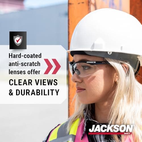 Jackson Safety SG Safety Glasses - Eye Protection for Men & Women - Anti-Scratch Lens with Black Frame - ANSI Z87.1 - Pack of 3 (Multiple Styles)