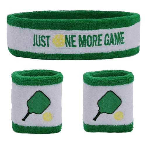 3 Pcs Pickleball Sweatband Set Men Women, Moisture Wicking Sweat Absorbent 2 Wristbands and 1 Headband for Basketball Tennis, Great Gift for Sports