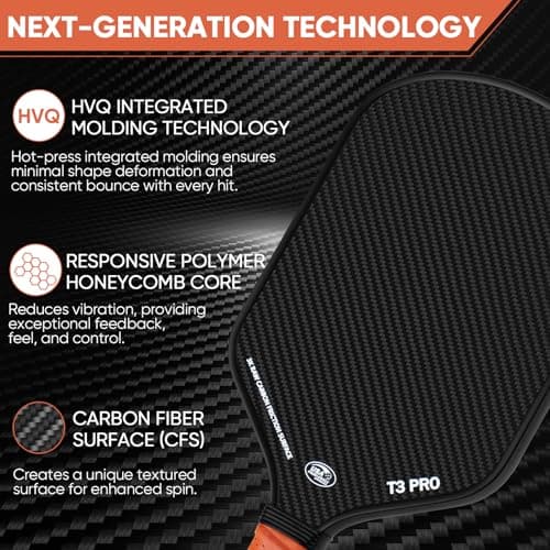 Pickleball Paddle - 3K Raw Carbon Fiber Surface (CFS) + Carbon Abrasion Surface (CAS) with High Grit & Spin, Sure-Grip Elongated Handle, Pickle Ball Paddle with 16mm Polypropylene Honeycomb Core