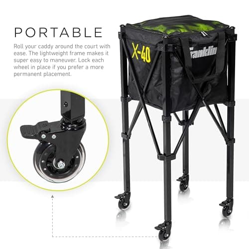 Franklin Sports Portable Pickleball Hopper + Carry Bag - (100) Ball Pickleball Caddy + Travel Basket with Wheels - Easy Storage + Transportation to Court - Easy Assembly + Durable Construction