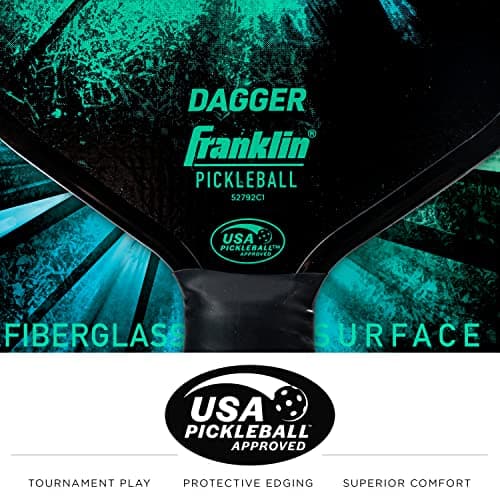 Franklin Sports Pickleball Paddle and Ball Set - (2) Dagger Fiberglass Rackets + (4) X-40 Balls - USA Pickleball (USAPA) Approved - 2 Player Set