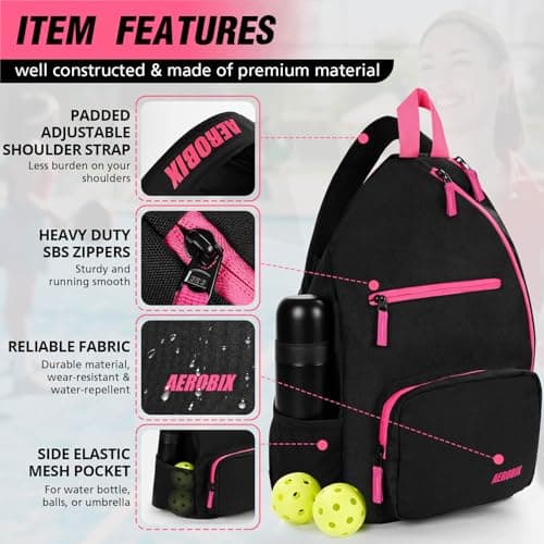 AEROBIX Pickleball Bag for Women & Men, Pickle Ball Backpack - Upgraded Zippers, Large Capacity, Padded Paddle Pocket, Adjustable Sling Bag (No Accessories)