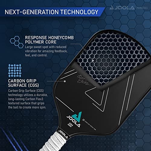 JOOLA Ben Johns Hyperion CGS Pickleball Paddle - Textured Carbon Grip Surface Technology for Spin & Control with Added Power - Polypropylene Honeycomb Core Pickleball Racket