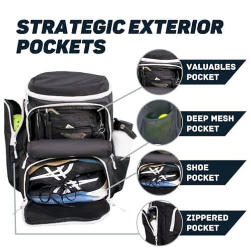 Pickleball Bag for Men and Women - Fits 2 to 4 Paddles - Shoe Compartment, Fence Hook, Storage Pockets for Water Bottles, Pickleballs, Clothing, Racquet/Paddle Storage - Pickle Ball Backpack