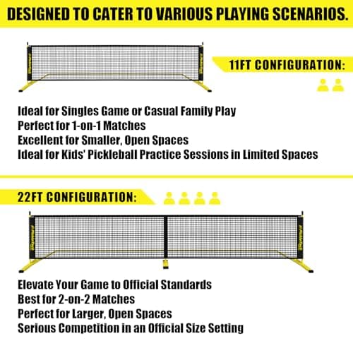 4.0 Slim Version 2in1 Portable Pickleball Nets Outdoor Game, 22ft 11ft Pickleball Net-USAPA Regulation Size-Half Court Pickle Ball Net System with Carrying Bag for Driveway