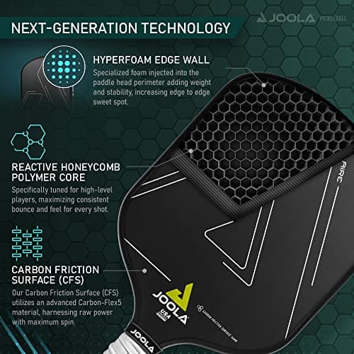 JOOLA Solaire Professional Pickleball Paddle with Carbon Friction Surface - Ideal Combination of Spin, Power, & Control - Pickleball Racket with Reactive Polypropylene Honeycomb Core 14mm