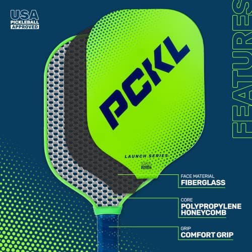 PCKL Launch Series Premium Pickleball Paddle Racket | USA Pickleball Approved | Fiberglass Face with Large Sweet Spot | Honeycomb Core