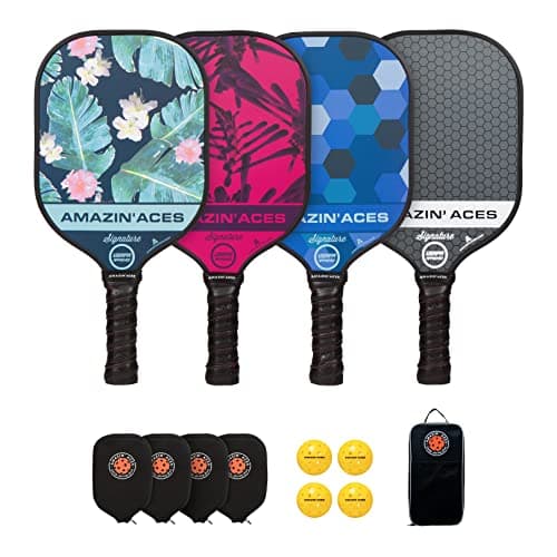 Amazin' Aces Graphite Pickleball Paddles Set - Single, 2 or 4 Paddles, Honeycomb Polymer Core with Comfy Cushion Grip - Varying Accessories Including Pickleballs, Pickleball Bag & Paddle Cover