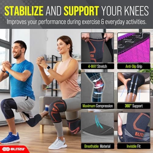 Knee Brace for Women & Men, 2 Pack Compression Knee Brace, Knee Support Sleeve for Pain Relief, Running, Workout, Sports, Knee Braces for ACL, Meniscus Tear, Arthritis and Injury Recovery Purple L