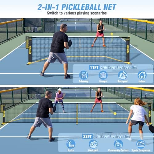 Portable Pickleball Net for Driveway, 22 FT Regulation Size & 11 FT Half Court Size Pickle Ball Net with Ball Collector, 2-in-1 Pickle Ball Net with Carry Bag for Garages Backyard