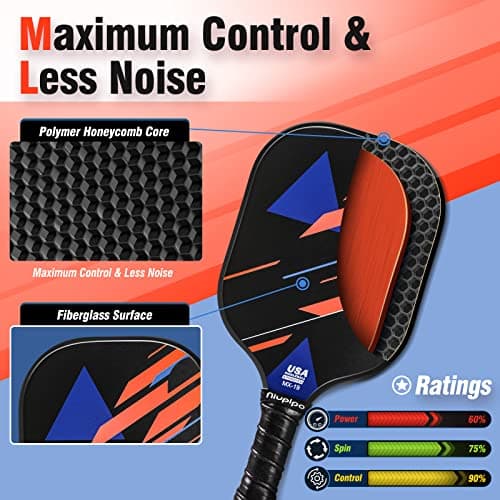 niupipo Pickleball Paddles Set of 2/4, USAPA Approved Lightweight Pickleball Rackets, Durable Fiberglass Surface with Polypropylene Honeycomb Core, Cushion Grip and Carry Bag