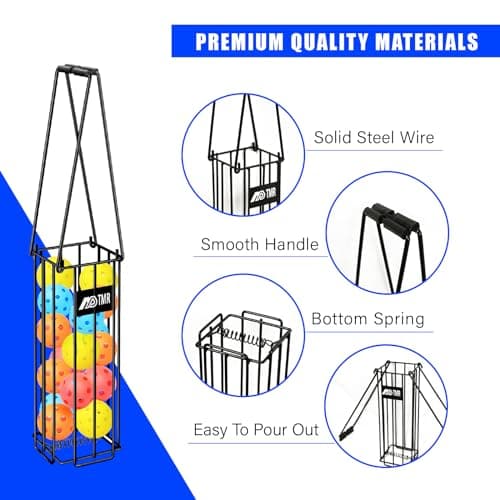 Portable Pickleball & Tennis Ball Hopper Basket Picker Upper,Tennis Hopper Basket with Handle for Easy Pickup,Tennis Ball Basket Pickup Hopper for Picking and Storage Training Tool for Ball