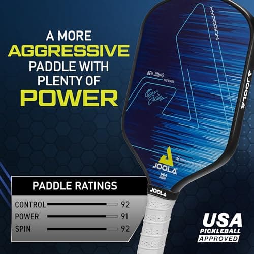 JOOLA Ben Johns Hyperion Pickleball Paddle - Carbon Surface & Sure-Grip Elongated Handle - Increased Power and Spin - Carbon Fiber Pickleball Paddle - Honeycomb Polypropylene Core - USAPA Approved