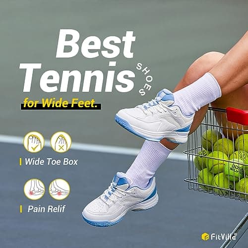 FitVille Wide Pickleball Shoes for Women Tennis Court Shoes with Arch Support for Flat Feet