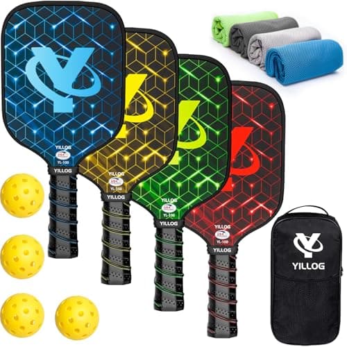 Pickleball Paddles, USAPA Approved Pickleball Paddle Set of 4, Fiberglass Surface Pickleball Set, 4 Pickleball Balls, 4 Cooling Towels, Pickleball Bag, Pickle Ball Paddle for Men Women