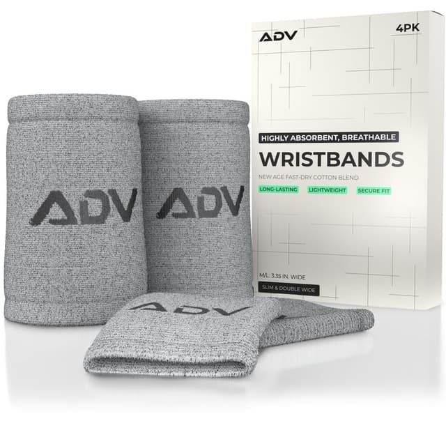 ADV Tennis Wristbands with New Age Polyester Cotton Blend - Ultra Absorbent Wrist Sweatbands - Doublewide & Slim Wrist Bands for Sweat - 4 Pack or 2 Pack