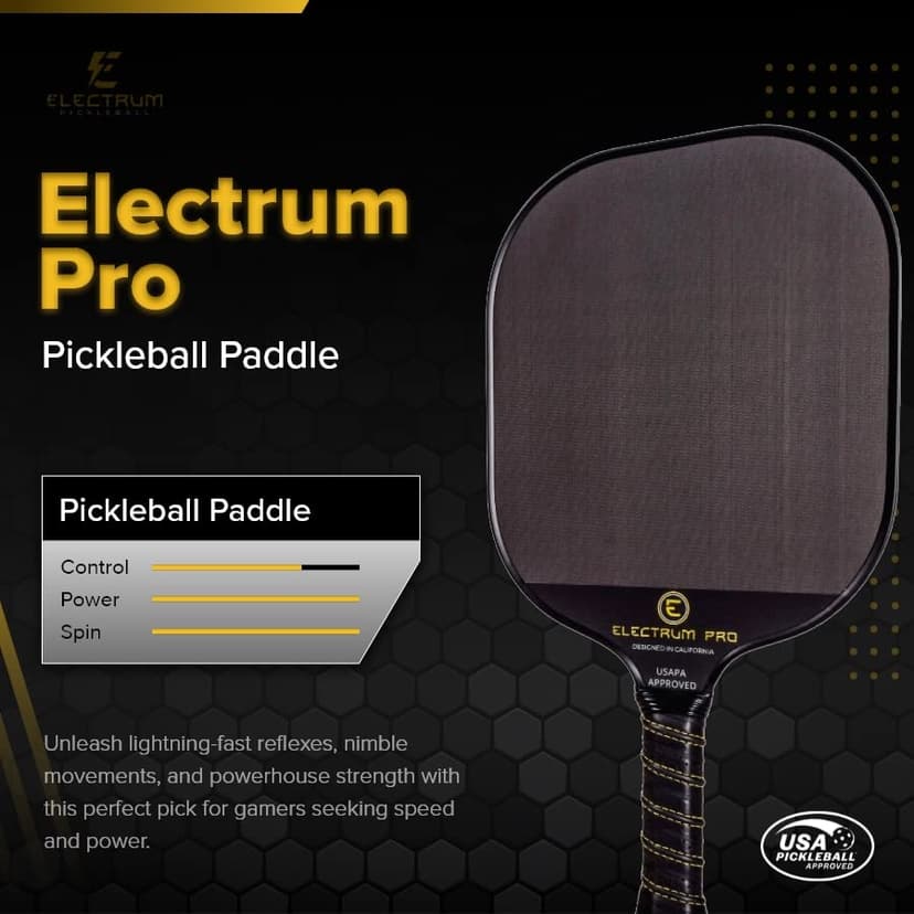 Paddle USAPA Approved | Carbon Fiber Surface | Polypropylene Honeycomb Core | Best Paddle for Spin and Power | Lightweight