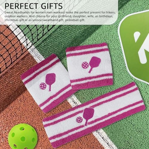 KOFULL Pickleball Accessories, Pickleball Gifts for Women and Men, Cotton Sweat Bands Headband Set for Pickleball, Tennis, Golf, Yoga Sports, Green
