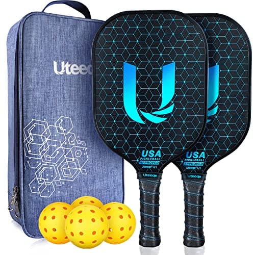 Pickleball Paddles, Graphite Pickleball Paddles Set of 2【Textured High Grit & Spin】【Thermoformed】 USAPA Approved Lightweight Non-Slip Contour Grip Pickleball Rackets Incl. 4 Outdoor Balls & Carry Bag