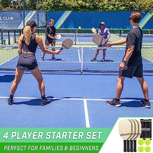 GoSports Pickleball Sets - Classic, Retro, Steel Blue, or Yellow - Includes 4 Paddles, 4 Regulation Pickleballs and Carry Case