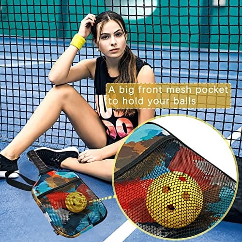 WK IEASON Neoprene Pickleball Paddle Cover with Inner Pockets and Handle Strap - Racket Sleeve and Ball Holder Organizer