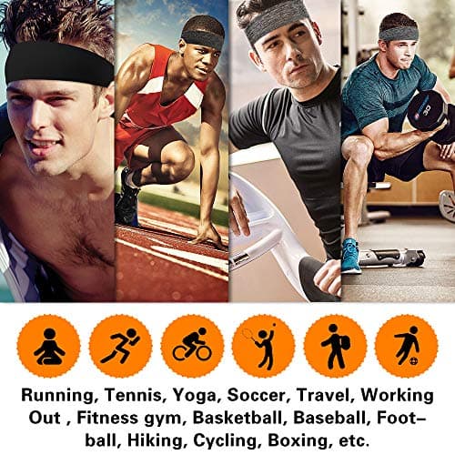 Braylin Men's Headbands, 3-Pack Head Band for Men, Sport Sweatbands for Running Fitness Yoga Cycling, Sweat Wicking Non Slip