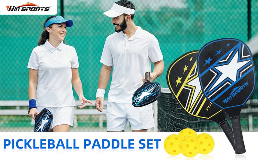 Wooden Pickleball Paddles Set 2 - Win SPORTS Beginner Racket,Pickle Ball Paddles with 2 Paddles,4 Balls and 1 Carry Bag,Durable and Classic (Choose Black and Wooden Version)