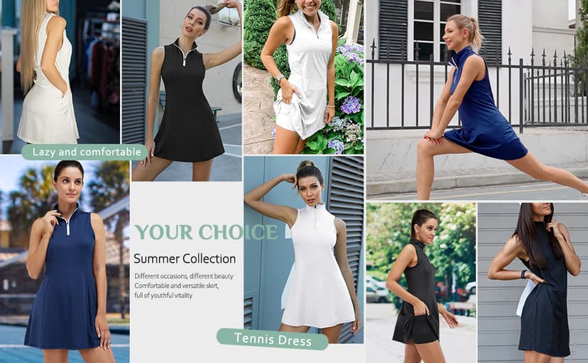 Tennis Dress for Women, Tennis Golf Dresses with Built in Shorts and Pockets for Sleeveless Workout Athletic Dresses