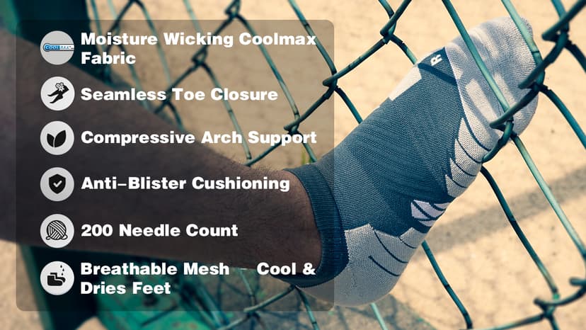Hylaea No Show Running Athletic Anti-Blister Wicking Coolmax Socks, Seamless Anti-odor