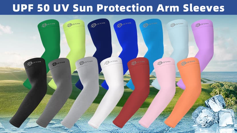 BHYTAKI UV Sun Protection Arm Sleeves, UPF 50 Sports Cooling Arm Compression Sleeves for Men Women Teenager