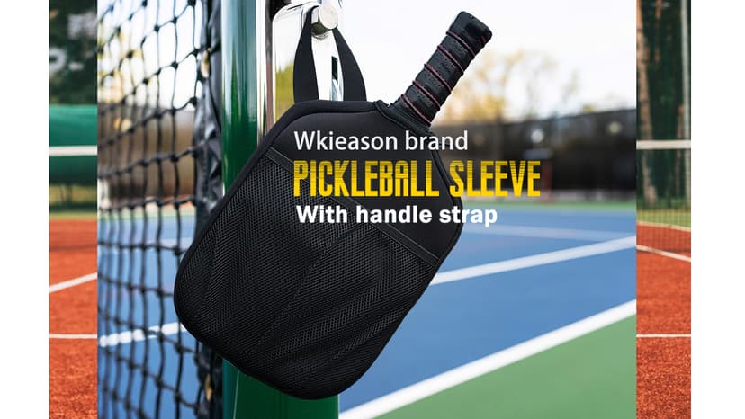 WK IEASON Neoprene Pickleball Paddle Cover with Inner Pockets and Handle Strap - Racket Sleeve and Ball Holder Organizer