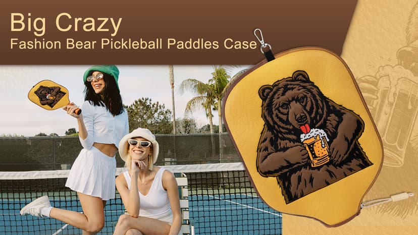 Big Crazy Pickleball Paddle Cover, Pickleball Paddle Case, Pickleball Paddle Covers for Paddle Protect, Bear Flamingo Pickleball Cover with Zipper, Pickleball Gift